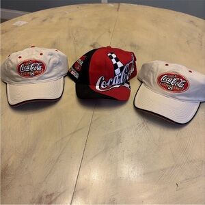 3 Lot - Vintage Coca-Cola Hat Adjustable NASCAR Checkered Red 90's Coke Racing